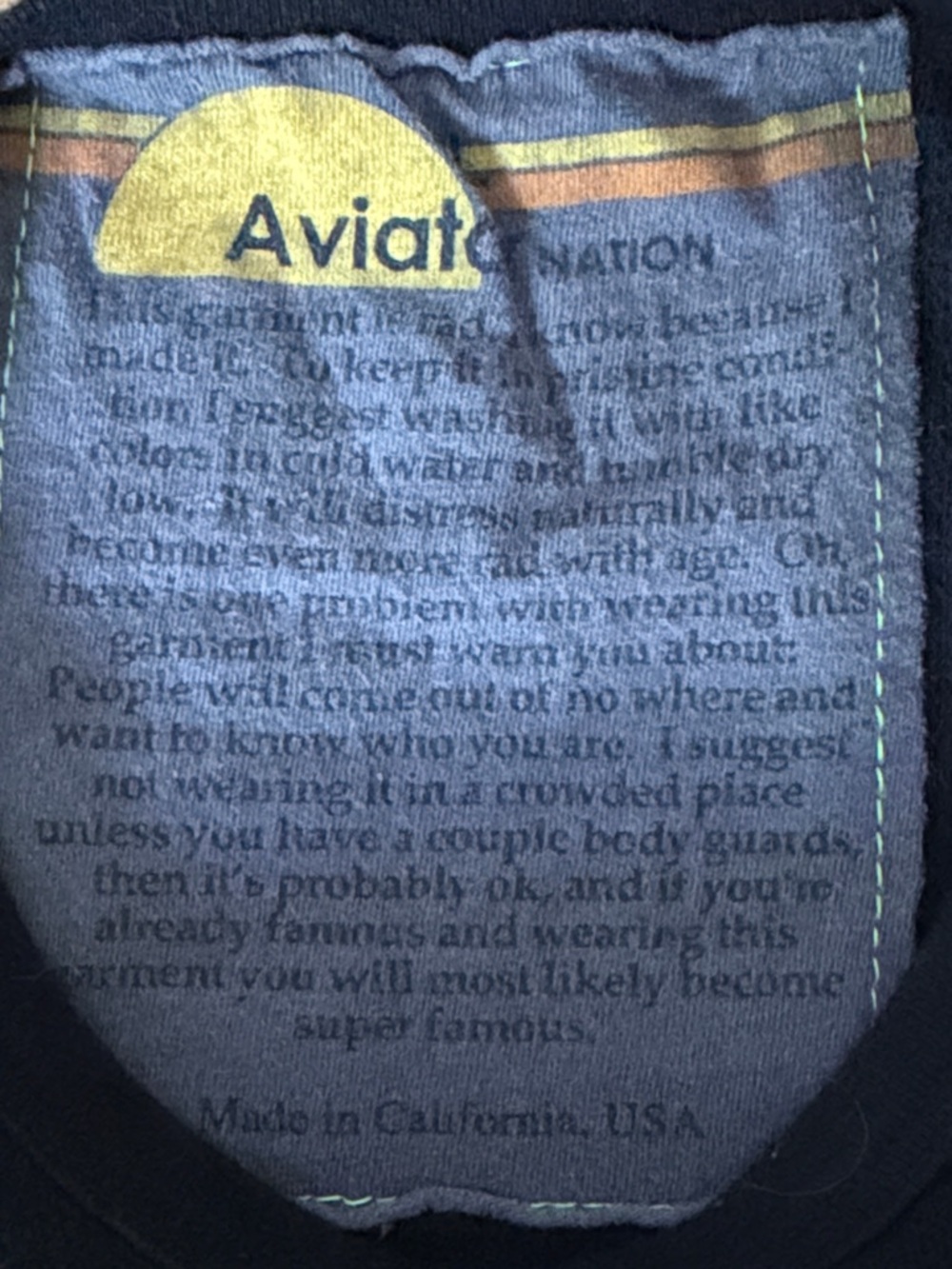 Aviator Nation Black Long Sleeve Tee with Yellow 'Carpe Diem' Text - Picture 4 of 11